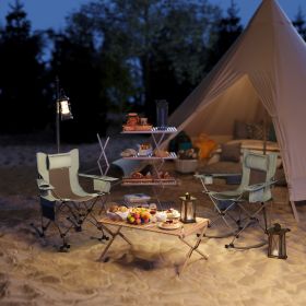 Folding Rocking Camping Chairs, Portable Chairs with Headrest, Cooler Bag, Cup Holder, Carry Bag, 2 Pack, Gray