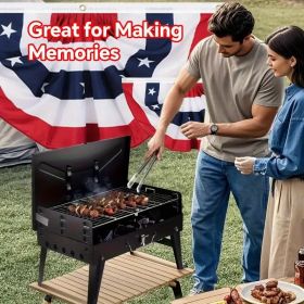 Barbecue Charcoal Grill Folding Portable, Windproof and thickened tool box design, durable, foldable structure lightweight and compact (size: upgrade)